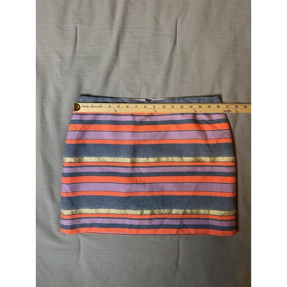 J. Crew Women's Mini Skirt Size 8 Striped Blue Shimmer Gold Coral Preppy - Picture 2 of 8
